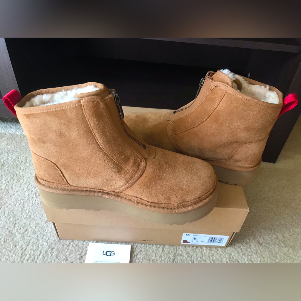 Authentic New Ugg Neumel Zip Platform Boots Kids’ Size 6 (Women’s 7.5), Chestnut